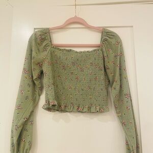 Floral Green Smocked Women's  Crop Top